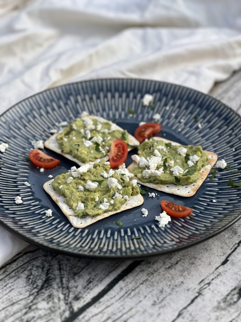 Smashed Avocado and Feta on Matzah