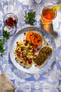 Pistachio, Zaatar and Pomegranate Crusted Salmon with Seven Species Salad